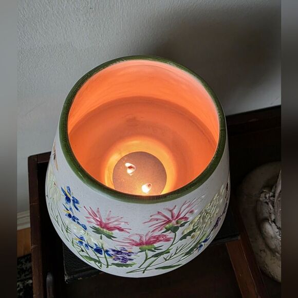 Yankee Candle Large Jar Shade & Plate Queen Anne Flowers Bees Etched Flaws - Picture 4 of 15